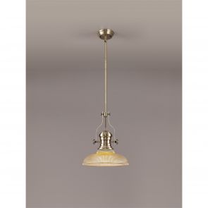 Bfs Lighting Lucinda 1 Light Pendant E27 With 30cm Round Glass Shade, Antique Brass/Smoked IL