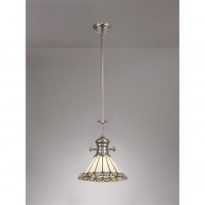 Bfs Lighting Lucinda Pendant With 38cm Flat Round Shade, 1 x E27, Polished Nickel/Clear Glass