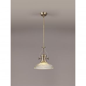 Bfs Lighting Lucinda 1 Light Pendant E27 With 30cm Bell Glass Shade, Antique Brass/Clear IL61