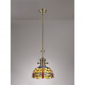 Bfs Lighting Lucinda/Teresa 1 Light Pendant E27 With 30cm Shade, Antique Brass/Amber/Crachel/