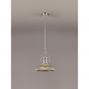 Bfs Lighting Lucinda 1 Light Pendant E27 With 30cm Round Glass Shade, Polished Nickel/Clear I