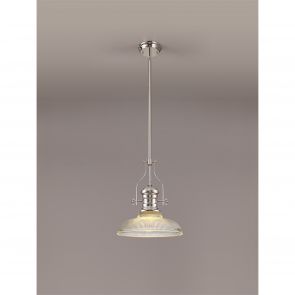 Bfs Lighting Lucinda 1 Light Pendant E27 With 30cm Bell Glass Shade, Polished Nickel/Clear IL