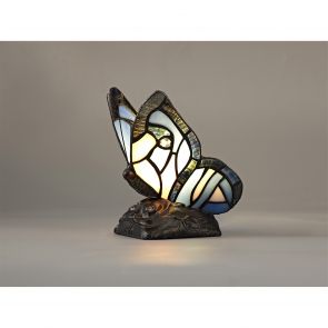  Mandy Butterfly Table Lamp, 1 x E14, Black Base With Blue/Pink Glass Crystal IL0