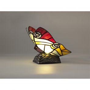  Mandy Butterfly Table Lamp, 1 x E14, Black Base With Red/Yellow/Blue Glass Cryst