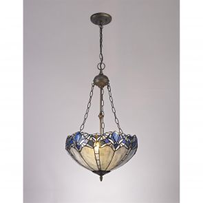 Bfs Lighting Orella 3 Light Pendant E27 With 40cm Shade, Blue/Clear Crystal/Ant Brass IL0610K
