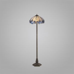 Bfs Lighting Orella 2 Light Floor Lamp E27 With 40cm Shade, Blue/Clear Crystal/Ant Brass IL26