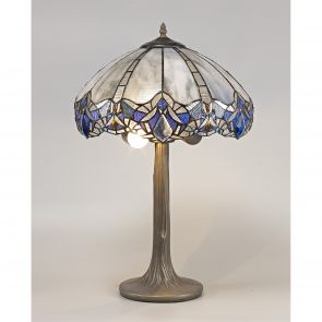Bfs Lighting Orella 2 Light Table Lamp E27 With 40cm Shade, Blue/Clear Crystal/Ant Brass IL35