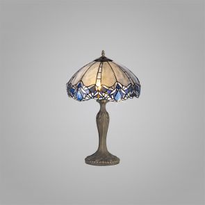 Bfs Lighting Orella 2 Light Table Lamp E27 With 40cm Shade, Blue/Clear Crystal/Ant Brass IL45