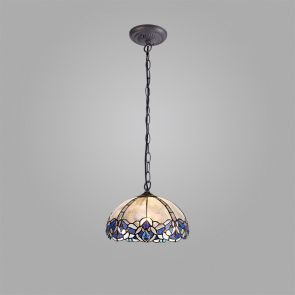 Bfs Lighting Orella 2 Light Pendant E27 With 30cm Shade, Blue/Clear Crystal/Ant Brass IL6410K