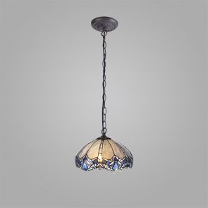 Bfs Lighting Orella 2 Light Pendant E27 With 40cm Shade, Blue/Clear Crystal/Ant Brass IL6510K