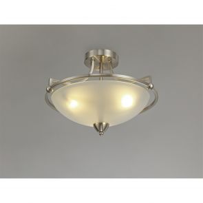 Bfs Lighting Priya Semi-Flush Ceiling, 3 Light E27, Satin Nickel/Frosted Glass IL2577HS