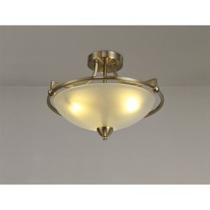 Bfs Lighting Priya Semi-Flush Ceiling, 3 Light E27, Antique Brass/Frosted Glass IL3577HS