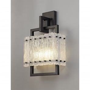 Bfs Lighting Selily Wall Lamp, 2 Light E27, Matt Black/Crystal Sand Glass IL7867HS