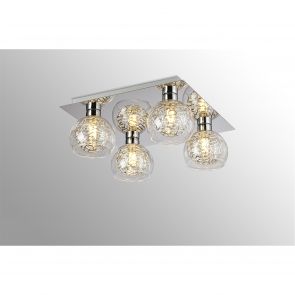 BFS Lighting Tilly Flush Ceiling Square, 4 Light G9, Polished Chrome/Silver/Clear Glass