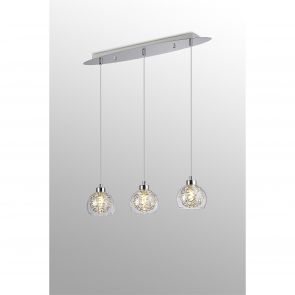 BFS Lighting Tilly Pendant Linear, 3 Light G9, Polished Chrome/Silver/Clear Glass
