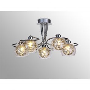 BFS Lighting Tilly 52cm Semi Ceiling Round, 5 Light G9, Polished Chrome/Silver/Clear Glass