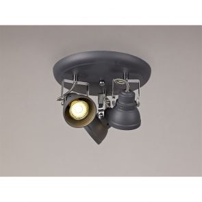 Bfs Lighting Tatum Adjustable Round Spotlight, 3 x GU10 (Max 10W LED), Matt Grey/Polished Chr