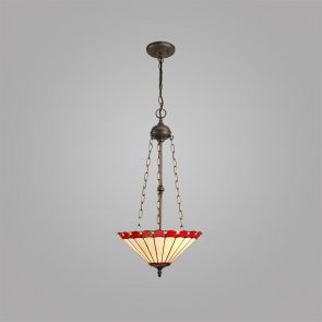 Bfs Lighting Una 3 Light  Pendant E27 With 40cm Shade, Red/Crachel/Crystal/Ant Brass IL0030KH