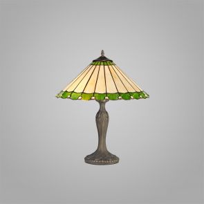 Bfs Lighting Una 2 Light Curved Table Lamp E27 With 40cm Shade, Green/Crachel/Crystal/Ant Bra