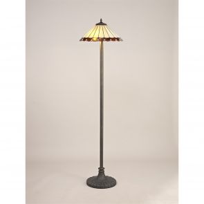 Bfs Lighting Una 2 Light Stepped Design Floor Lamp E27 With 40cm Shade, Amber/Crachel/Crystal