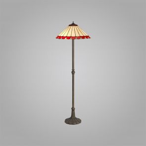 Bfs Lighting Una 2 Light  Floor Lamp E27 With 40cm Shade, Red/Crachel/Crystal/Ant Brass IL203