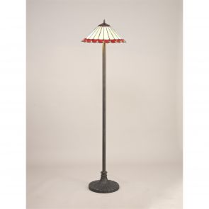Bfs Lighting Una 2 Light Stepped Design Floor Lamp E27 With 40cm Shade, Red/Crachel/Crystal/A