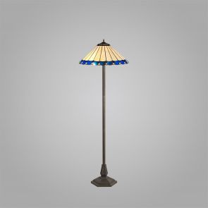 Bfs Lighting Una 2 Light  Floor Lamp E27 With 40cm Shade, Blue/Crachel/Crystal/Ant Brass IL32