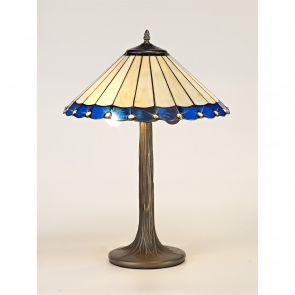 Bfs Lighting Una 2 Light Curved Table Lamp E27 With 40cm Shade, Blue/Crachel/Crystal/Ant Bras