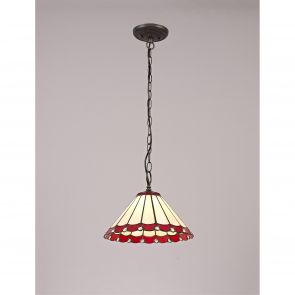 Bfs Lighting Una 1 Light  Pendant E27 With 30cm Shade, Red/Crachel/Crystal/Ant Brass IL6820KH