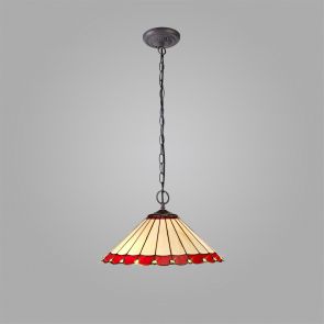 Bfs Lighting Una 2 Light  Pendant E27 With 40cm Shade, Red/Crachel/Crystal/Ant Brass IL7920KH