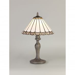 Bfs Lighting Una 1 Light gonal Table Lamp E27 With 30cm Shade, Grey/Crachel/Crystal/Ant Brass