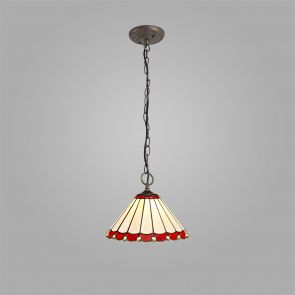 Bfs Lighting Una 3 Light  Pendant E27 With 30cm Shade, Red/Crachel/Crystal/Ant Brass IL8820KH