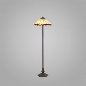 Bfs Lighting Una 2 Light gonal Floor Lamp E27 With 40cm Shade, Amber/Crachel/Crystal/Ant Bras