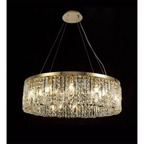 Bfs Lighting Zara 80cm Round Pendant Chandelier, 12 Light E14, Gold/Crystal Item Weight: 16.8