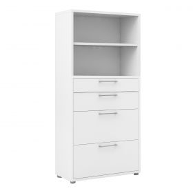 Prime Office  Bookcase 1 Shelf With 2 Drawers + 2 File Drawers In White