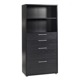 Prime Office  Bookcase 1 Shelf With 2 Drawers + 2 File Drawers In Black Woodgrain