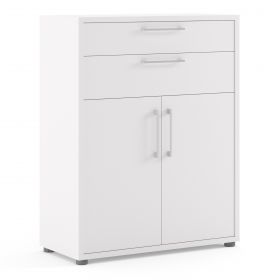 Prime Office  Bookcase 1 Shelf With 2 Drawers And 2 Doors In White