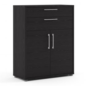 Prime Office  Bookcase 1 Shelf With 2 Drawers And 2 Doors In Black Woodgrain