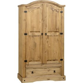 Waxed Pine Bedroom 2 Door 1 Drawer Wardrobe