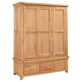 Chunky Oak Bedroom Triple Robe with 3 drawers