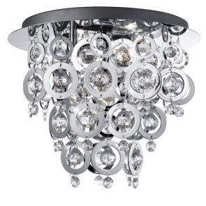  3 Light Ceiling Flush, Chrome, Clear Acrylic Balls, Chrome Acrylic Rings BPOSL08