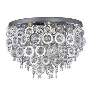  5 Light Ceiling Flush, Chrome, Clear Acrylic Balls, Chrome Acrylic Rings BPOSL09