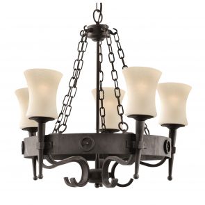 Bfs Lighting Cartwheel 5Lt Pendant - Black Metal & Sanded Glass
