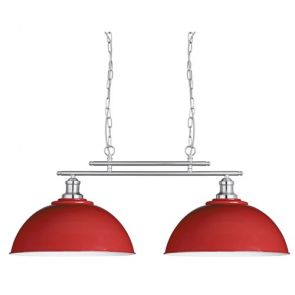  2 Light Ceiling Bar, Satin Silver, Red Shades BPOSL106