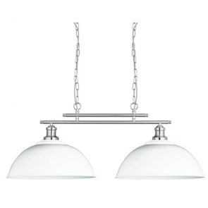  2 Light Ceiling Bar, Satin Silver, White Shades BPOSL107