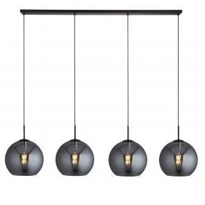 Bfs Lighting Amsterdam 4Lt Bar Pendant - Black Metal & Smoked Glass