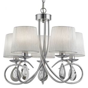  5 Light Ceiling, Chrome, White Shades, Clear Glass BPOSL122