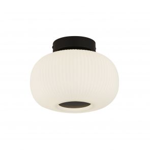 Bfs Lighting Lumina  Flush  - Black Metal & Opal Ribbed Glass