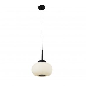 Bfs Lighting Lumina  Pendant  - Black Metal & Opal Ribbed Glass