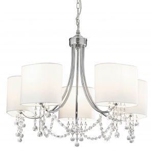 Bfs Lighting Nina 5Lt Pendant - Chrome, Crystal & Fabric Shades